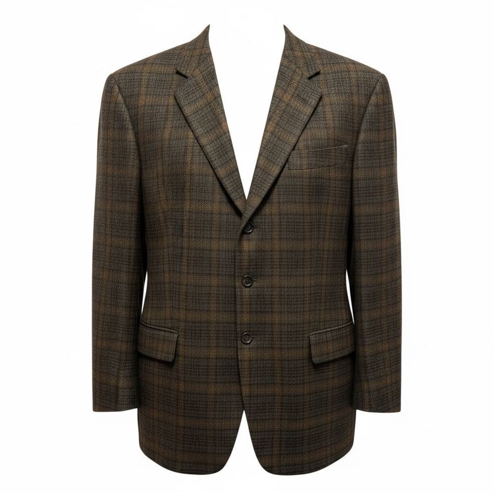 Vintage TALLIA Uomo Men's Dark Brown Checkered Blazer Union Made